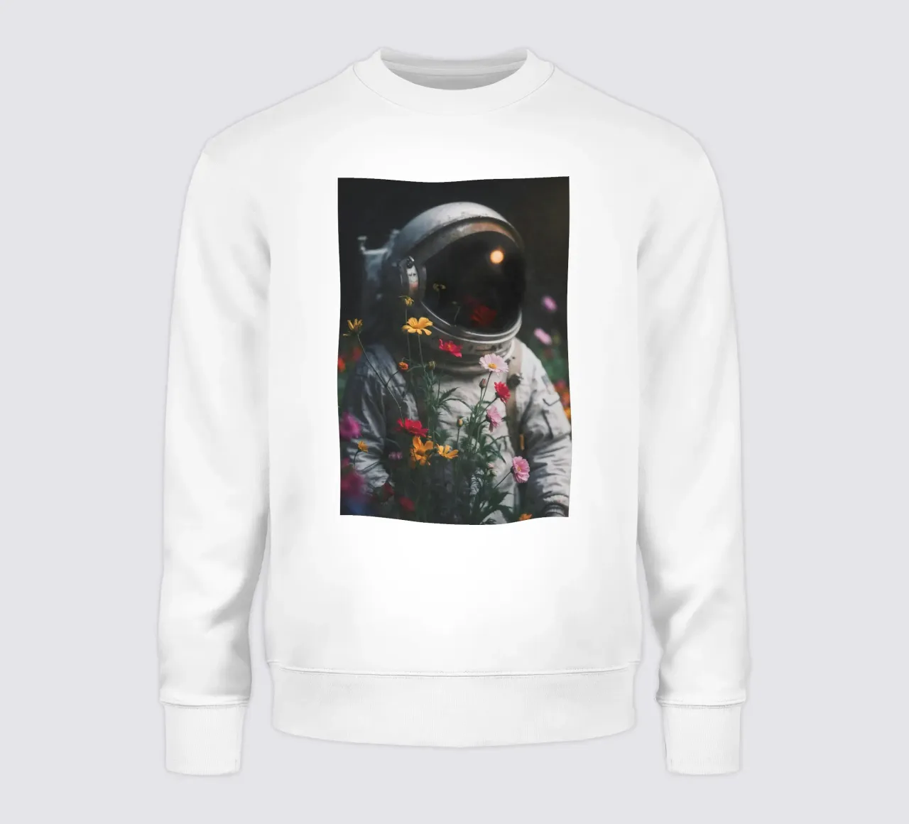 Captivating Astronaut Art Print with Colorful Flowers sweatshirt by Studio Mooodz