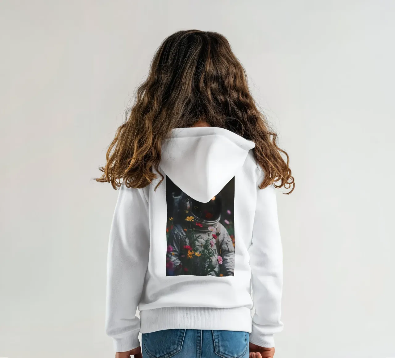 Captivating Astronaut Art Print with Colorful Flowers kids hoodie by Studio Mooodz