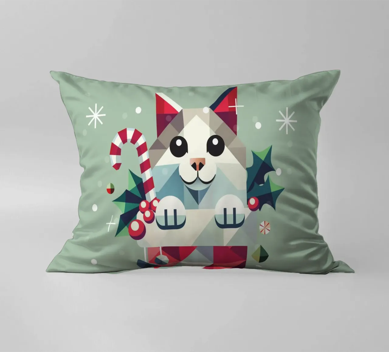 Playful Christmas cat in a stocking - Festive joy decorative cushion by namosh