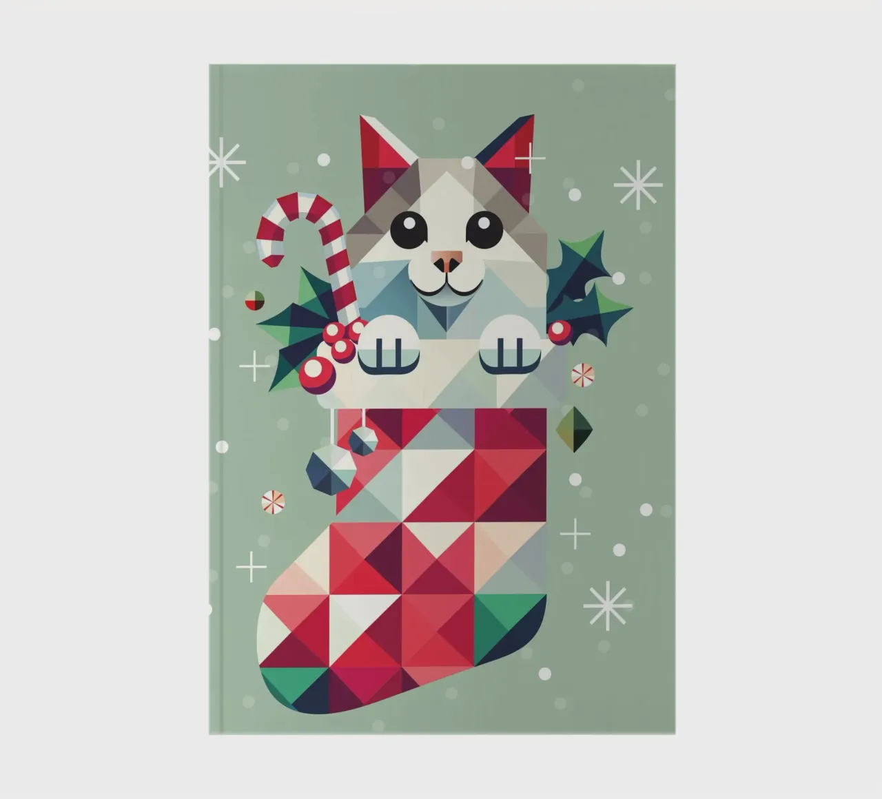 Playful Christmas cat in a stocking - Festive joy notebook by namosh