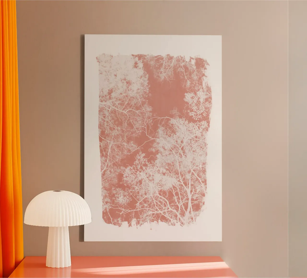 Koraalverf Stroke of Foliage canvas met Baklijst van amini54
