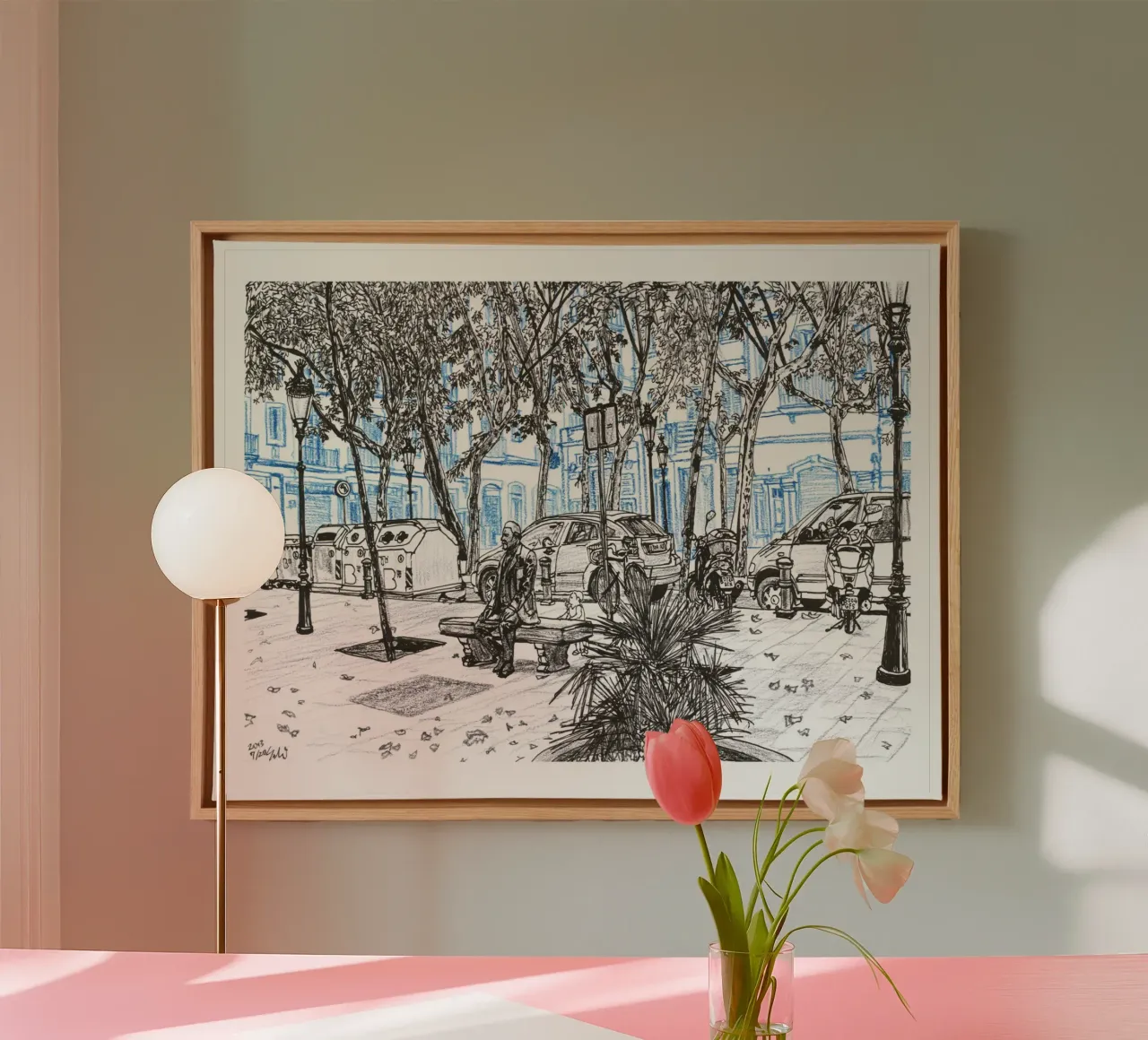 The Statue and a Little Boy canvas with Floater frame by Asobōze