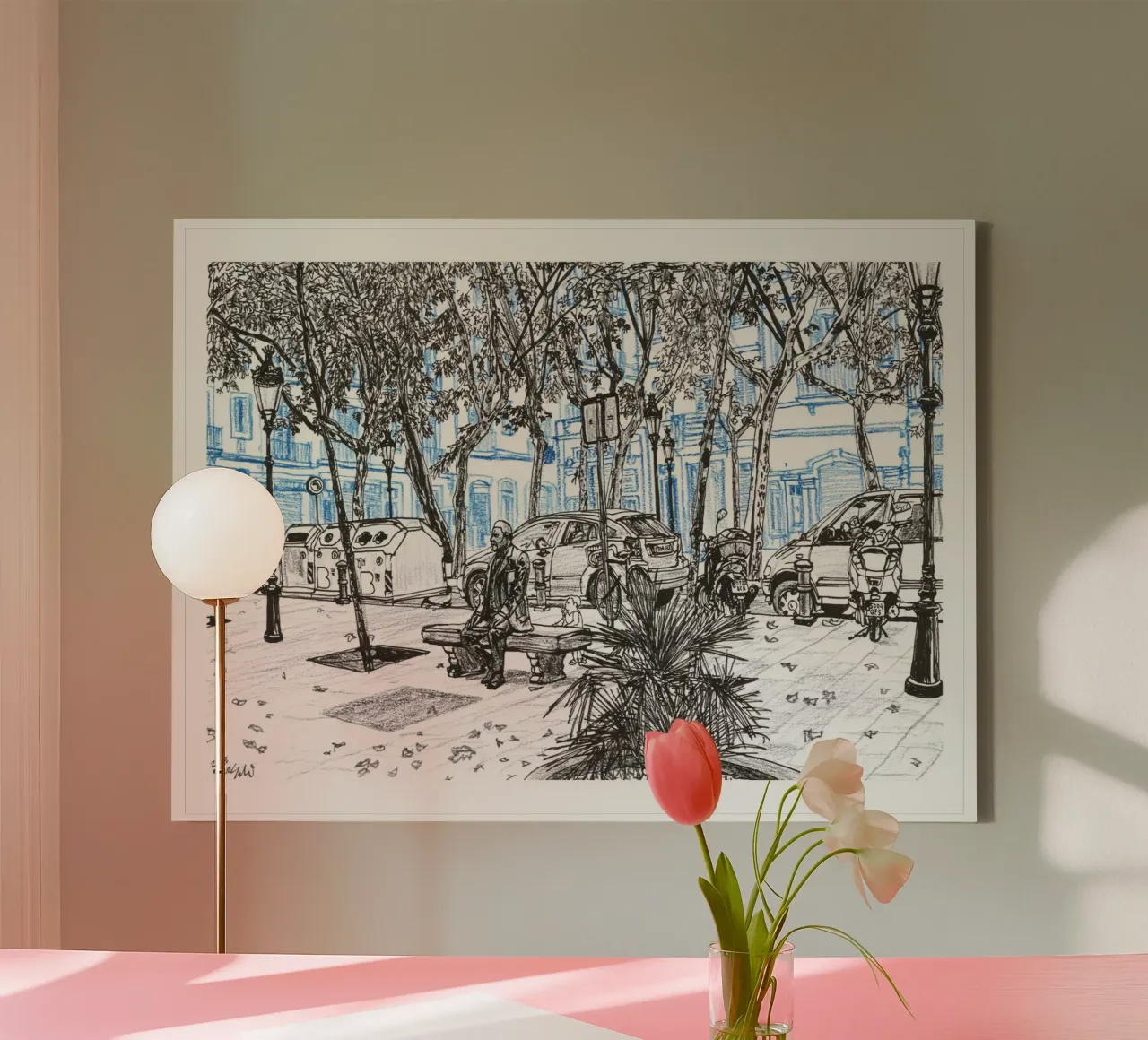 The Statue and a Little Boy canvas with Floater frame by Asobōze