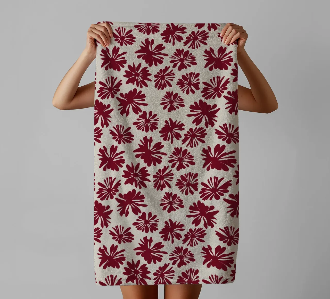 Bloom Boom Flowers Beige Red towel by Kate Westworth