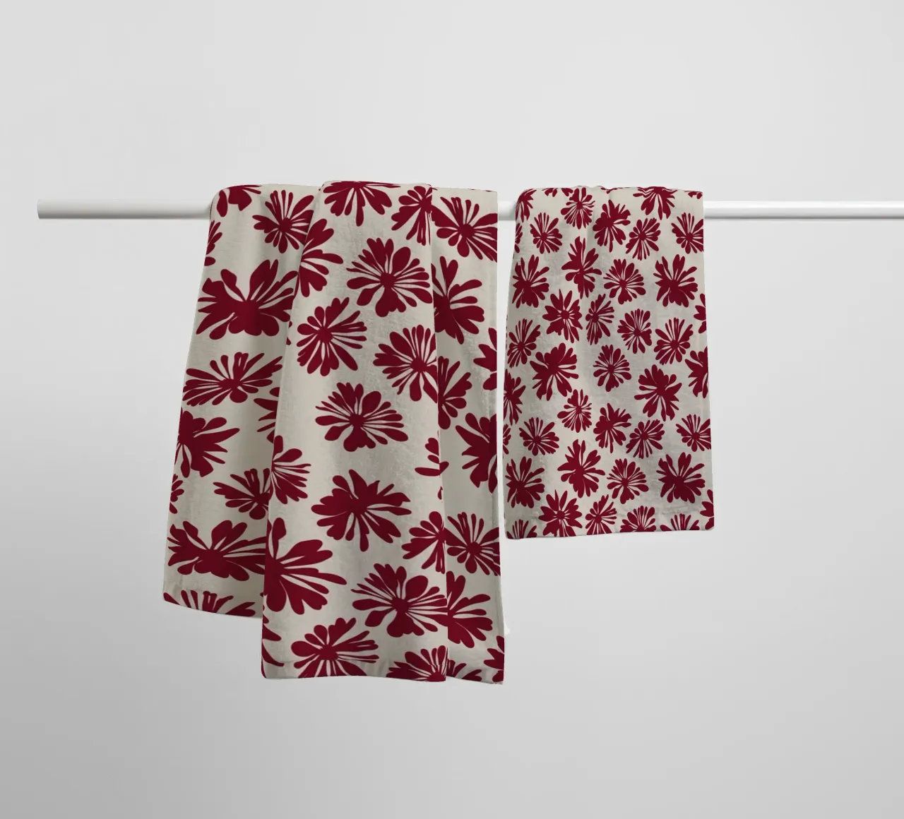 Bloom Boom Flowers Beige Red towel by Kate Westworth
