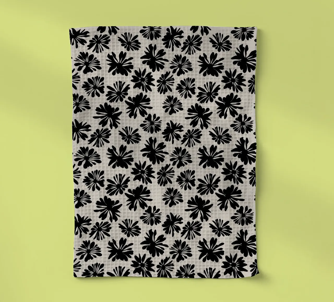 Bloom Boom Flower Black Beige tea towel by Kate Westworth