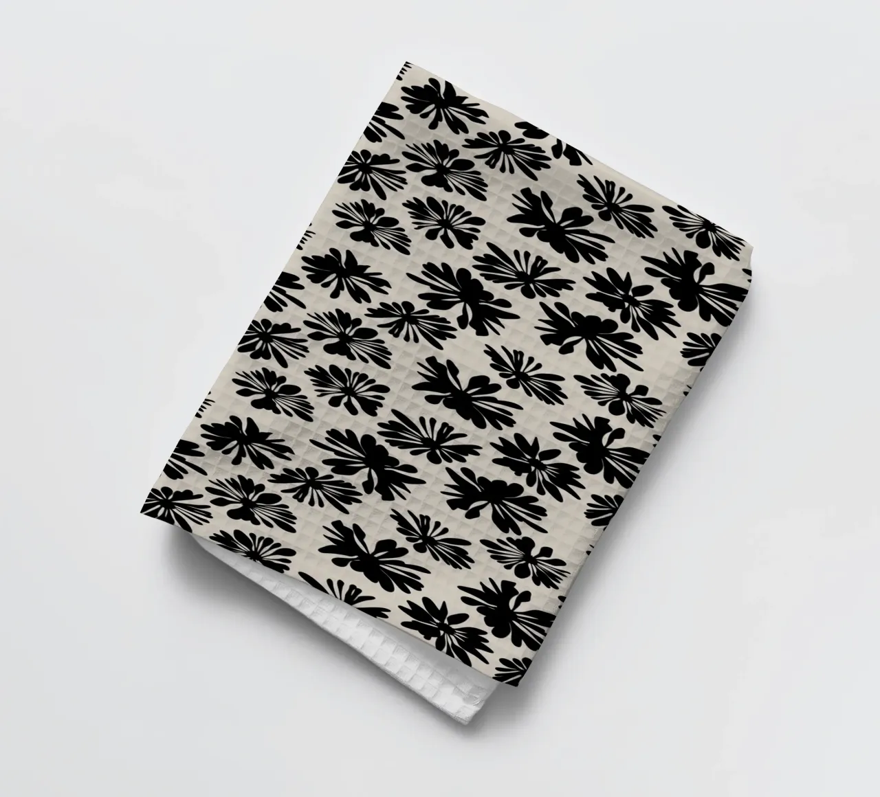 Bloom Boom Flower Black Beige tea towel by Kate Westworth
