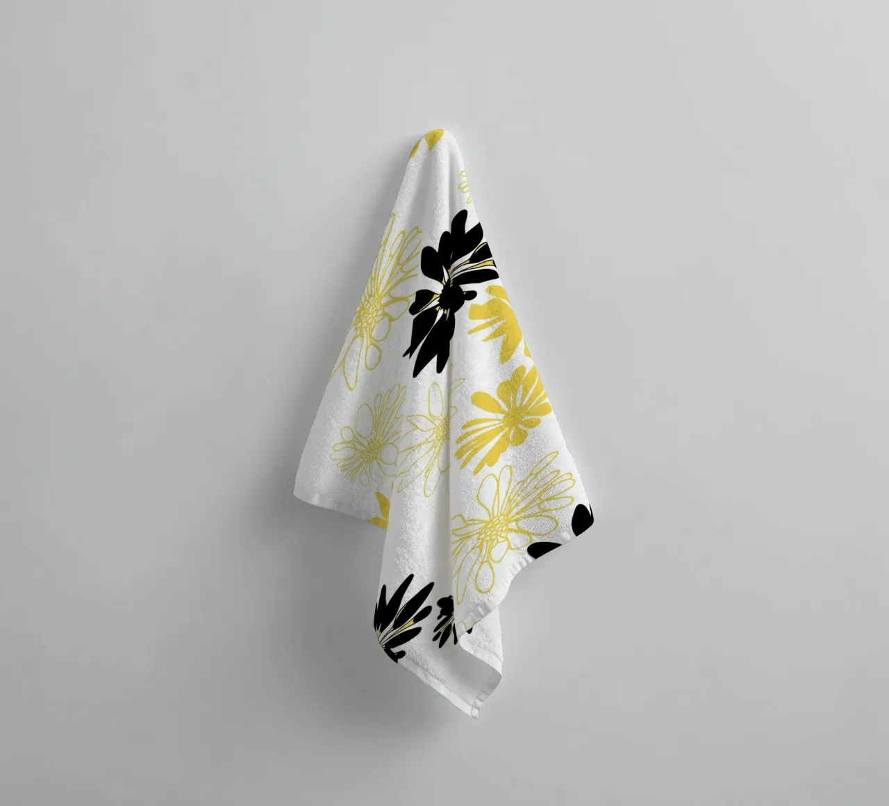 Bloom Boom Colour Splash White Black Yellow asciugamano da bagno da Kate Westworth
