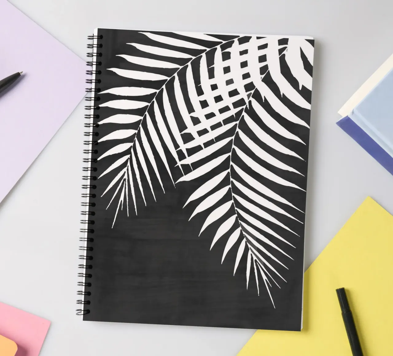 Black Paint Stroke of Palm Leaves spiral notebook by amini54
