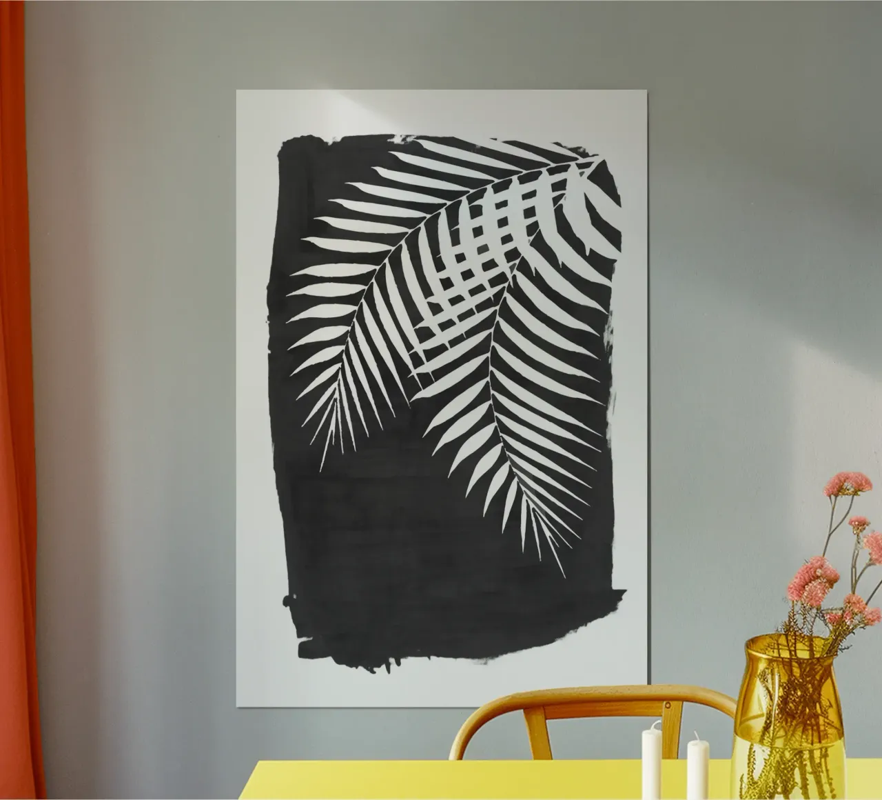 Schwarze Farbe Strich der Palmblätter Poster mit Holzrahmen von amini54