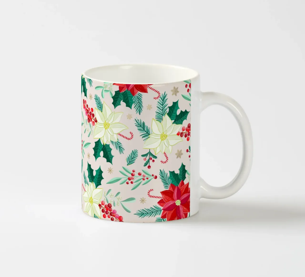 Weihnachtsmuster mit Weihnachtssternen und Winter Botanik Keramik Tasse von CalliLetters