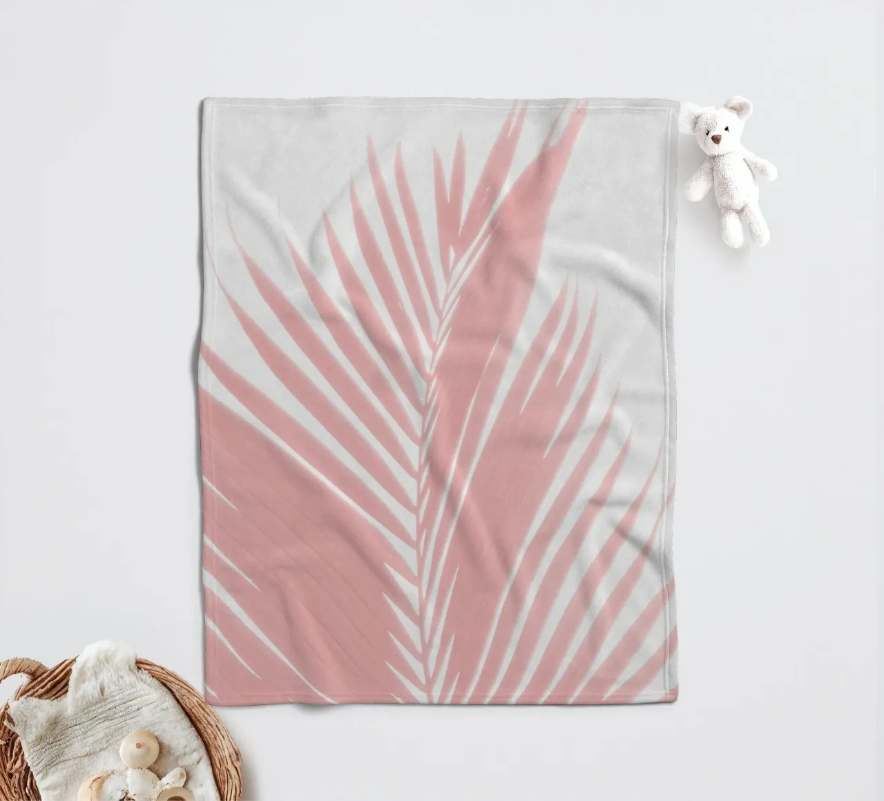 Pink Palm Leaves III fleece blanket by amini54