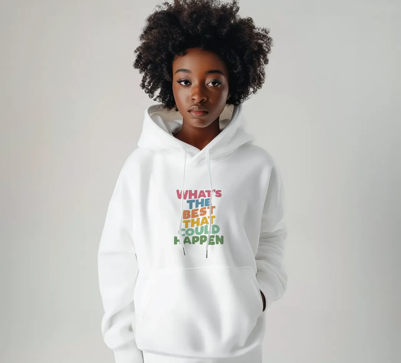 Qual è il meglio che possa accadere Design tipografico colorato felpa con cappuccio da THE MOTIVATED TYPE