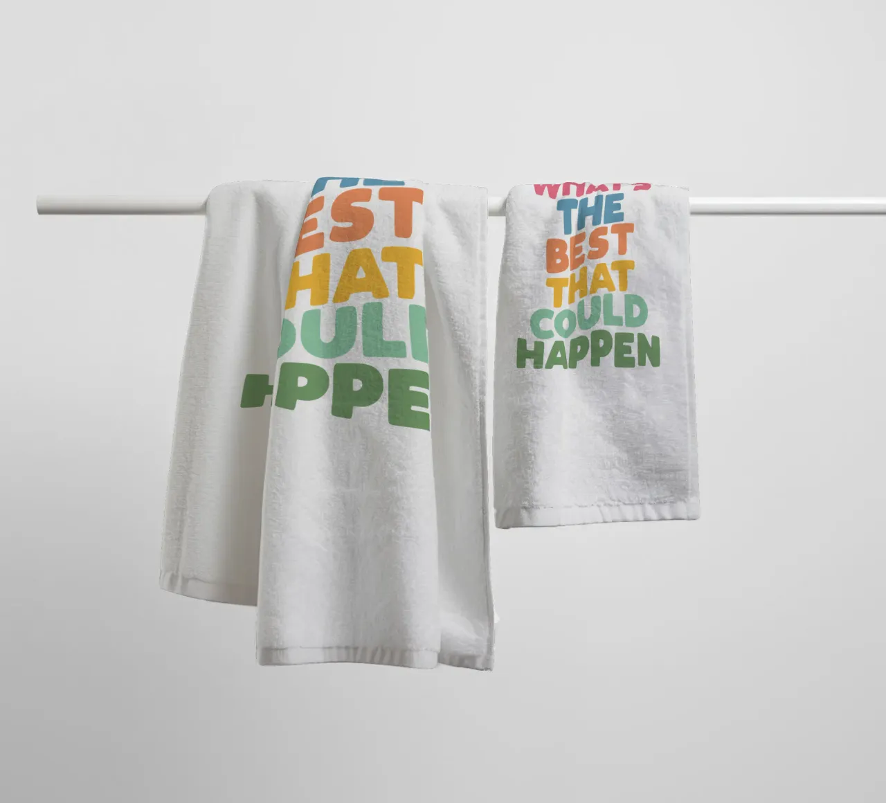 What's The Best That Could Happen Colorful Typografie Design towel by THE MOTIVATED TYPE