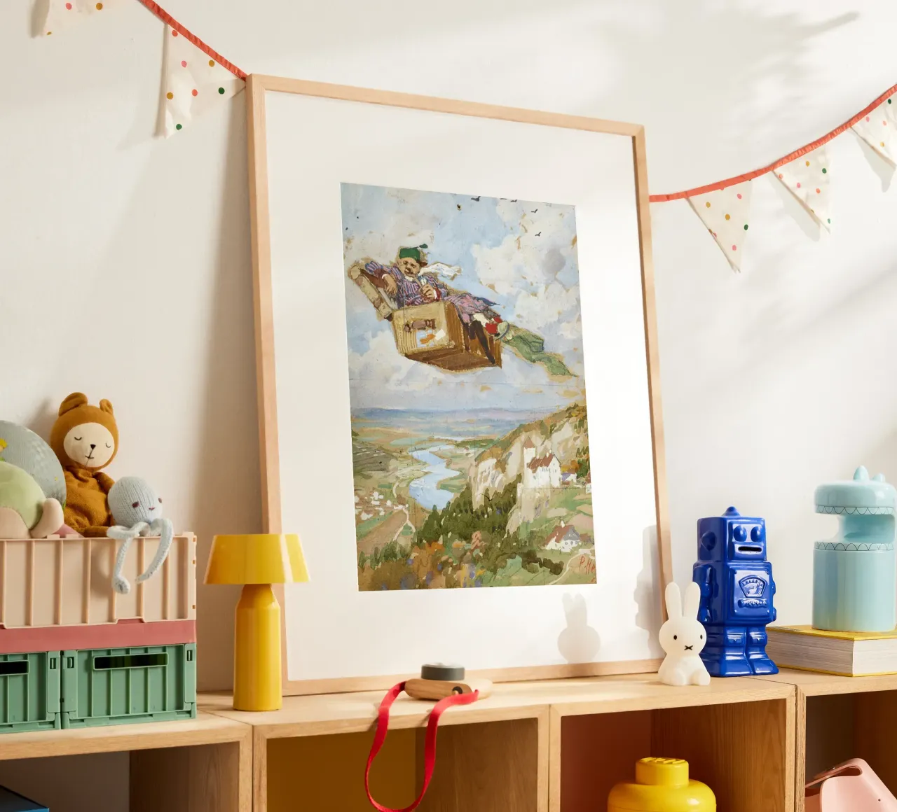 Paul Hey - La valigia volante poster con telaio in legno da ARTOTHEK