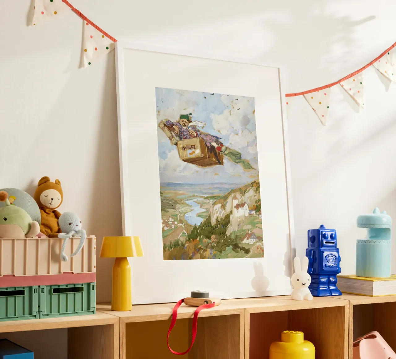 Paul Hey - La valigia volante poster con telaio in legno da ARTOTHEK