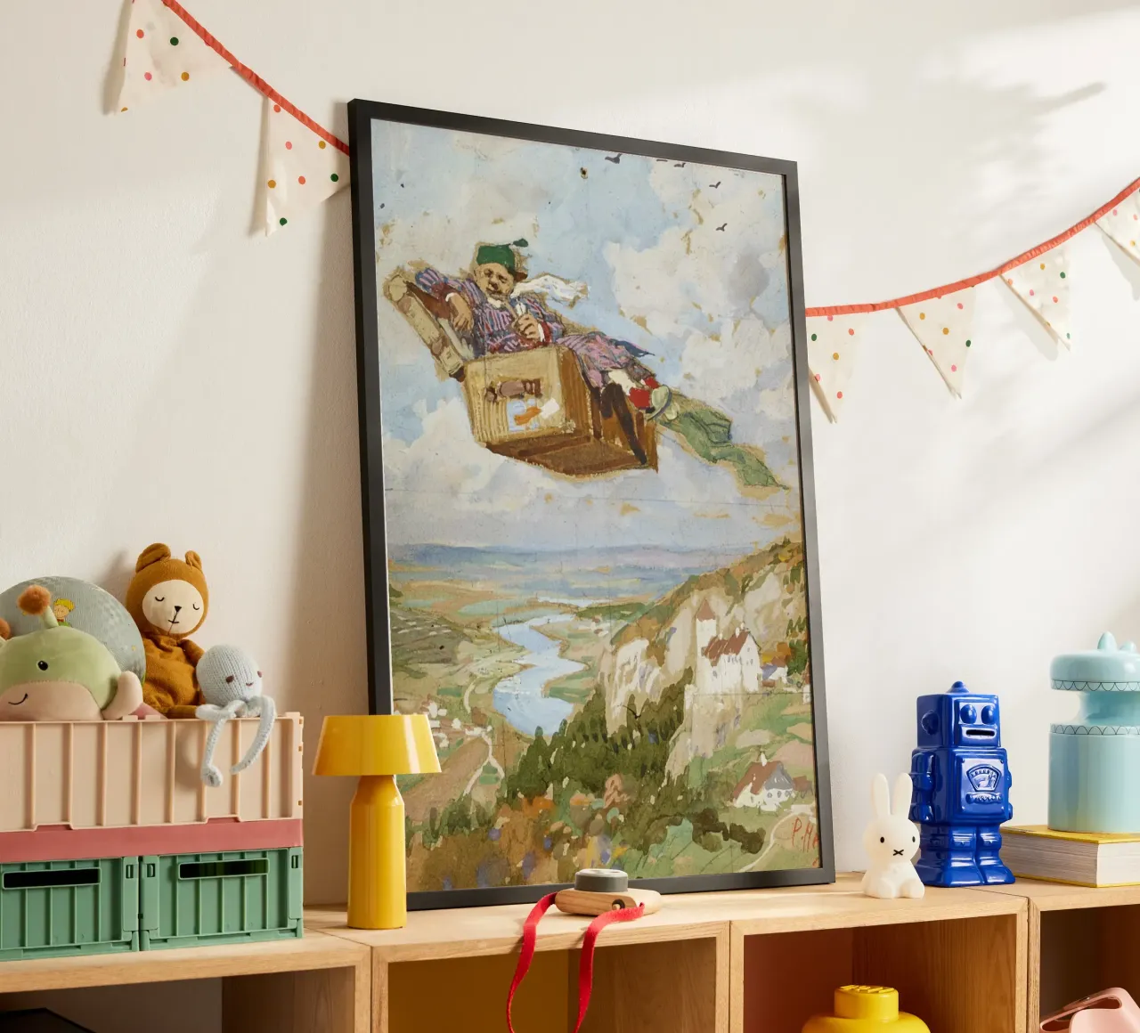 Paul Hey - La valigia volante poster con telaio in legno da ARTOTHEK