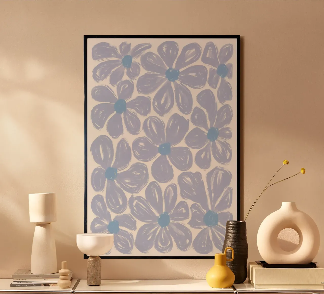 Fiori blu Funky poster con telaio in plastica da Martina