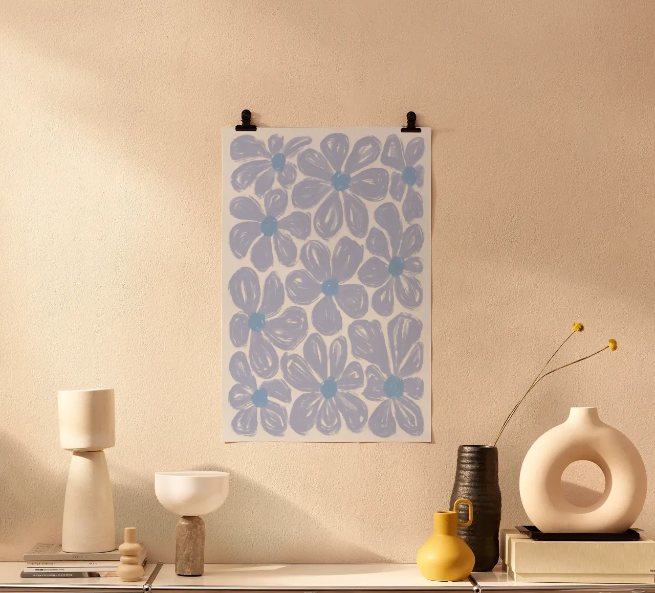 Fiori blu Funky poster con telaio in plastica da Martina