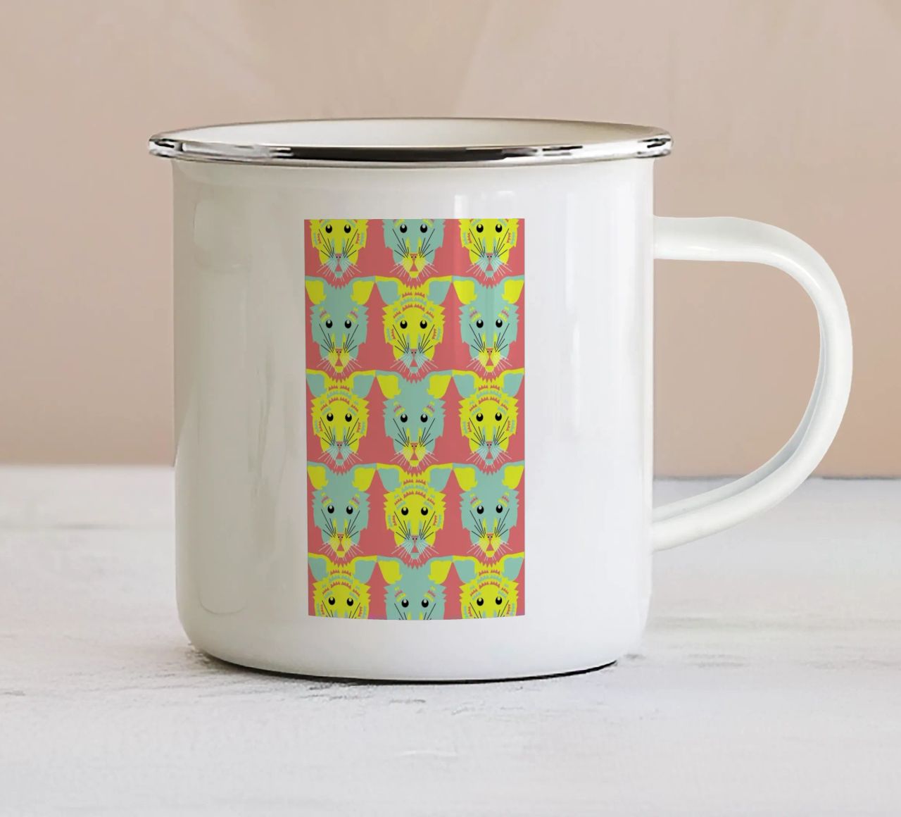 Litters of Kitten tazza in smalto da Gareth Pollock Design