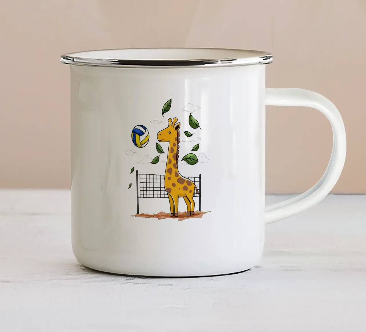 Giraffe Playing Volleyball tazza in smalto da edsonramosart
