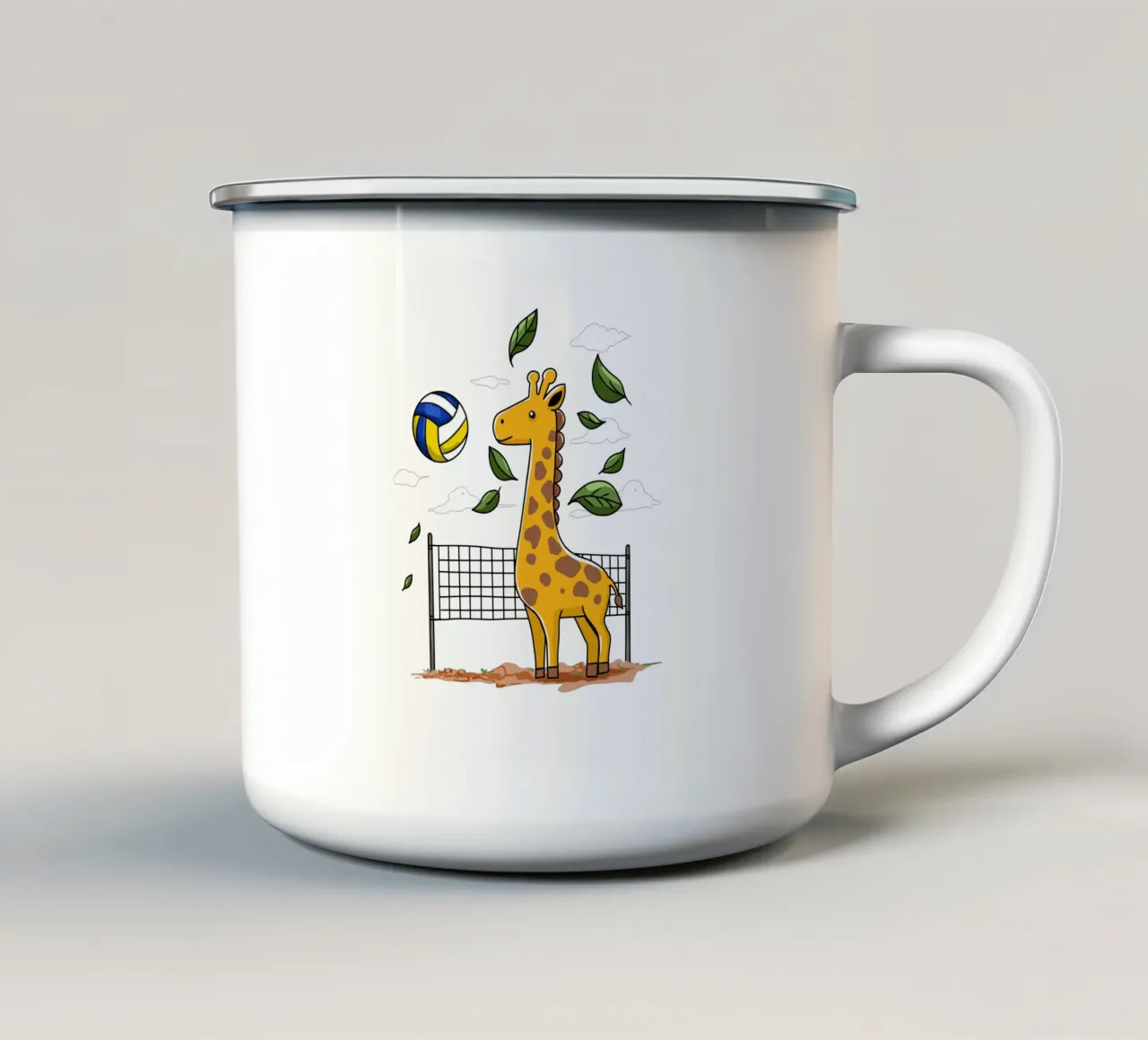 Giraffe Playing Volleyball tazza in smalto da edsonramosart