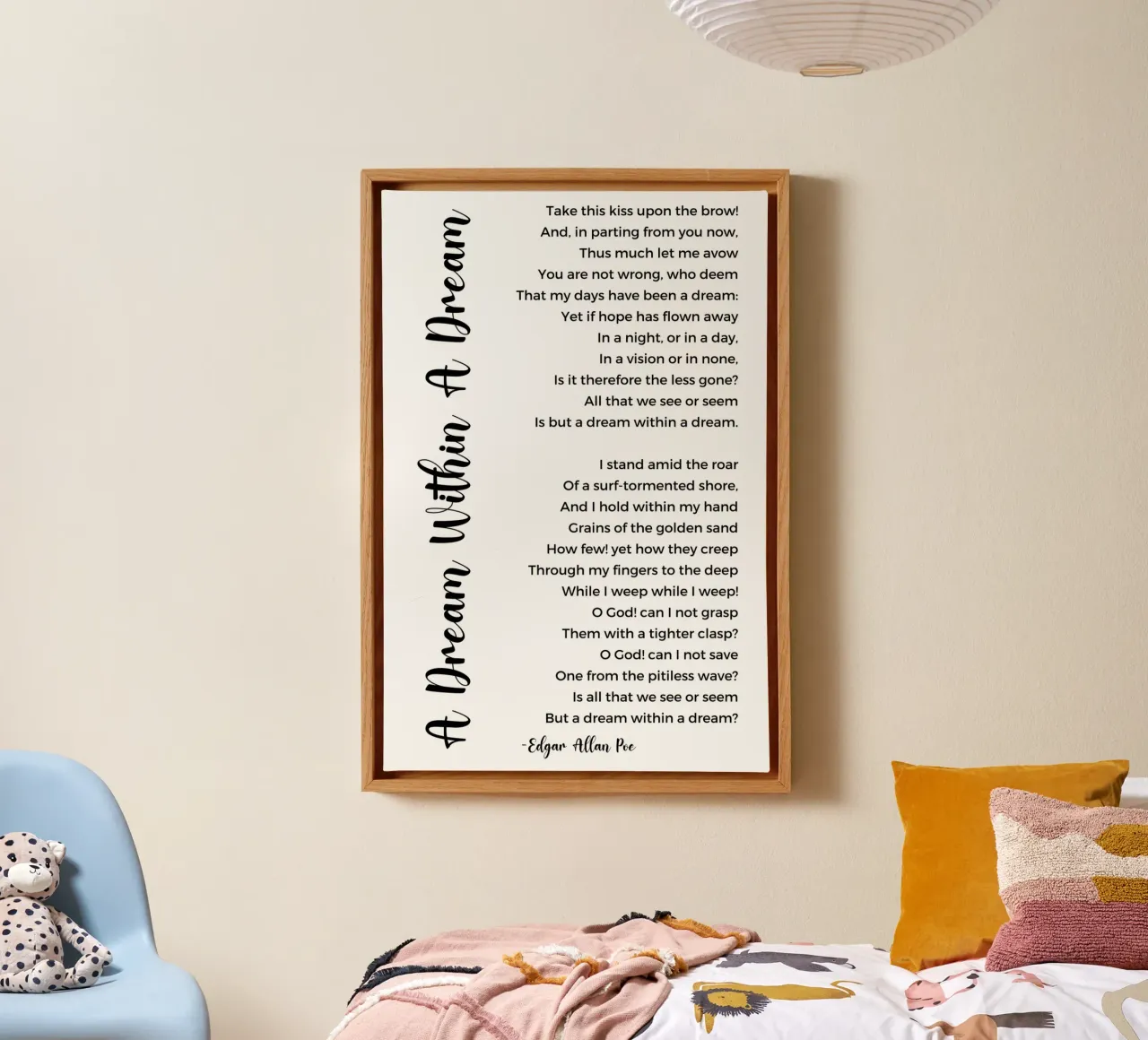 A Dream Within A Dream Poem by Edgar Allan Poe canvas met Baklijst van Shark Printables