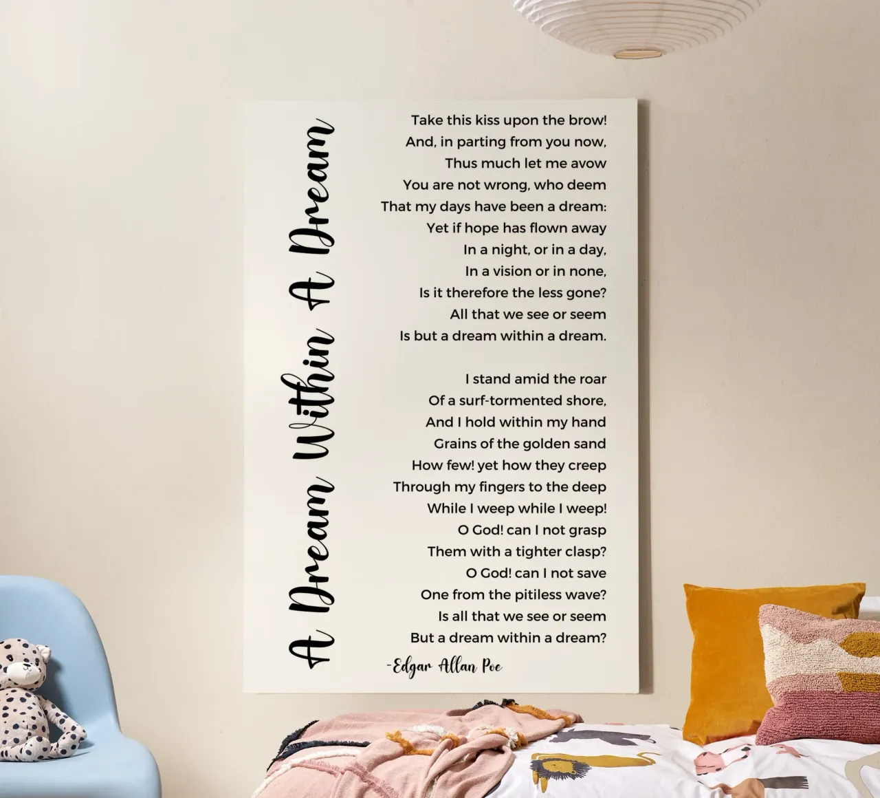 A Dream Within A Dream Poem by Edgar Allan Poe canvas met Baklijst van Shark Printables