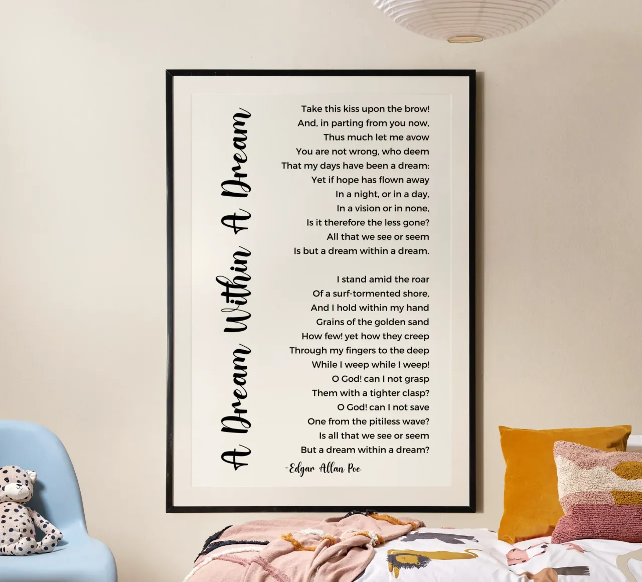 A Dream Within A Dream Poem by Edgar Allan Poe poster con telaio in plastica da Shark Printables