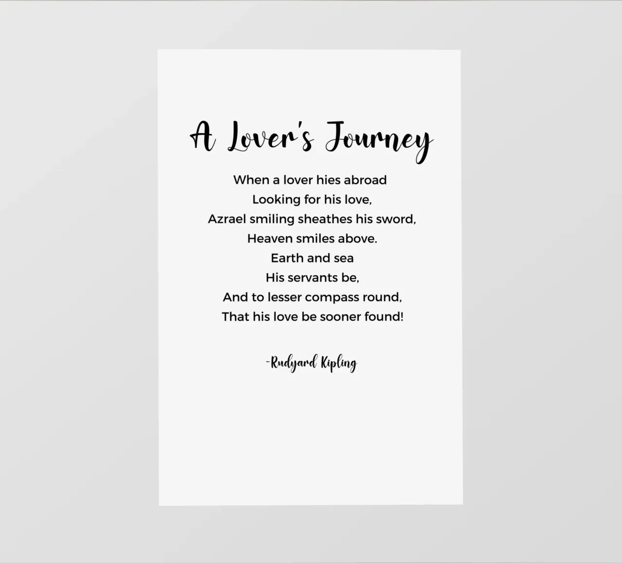 A Lover's Journey Poem by Rudyard Kipling telo in pvc da Shark Printables