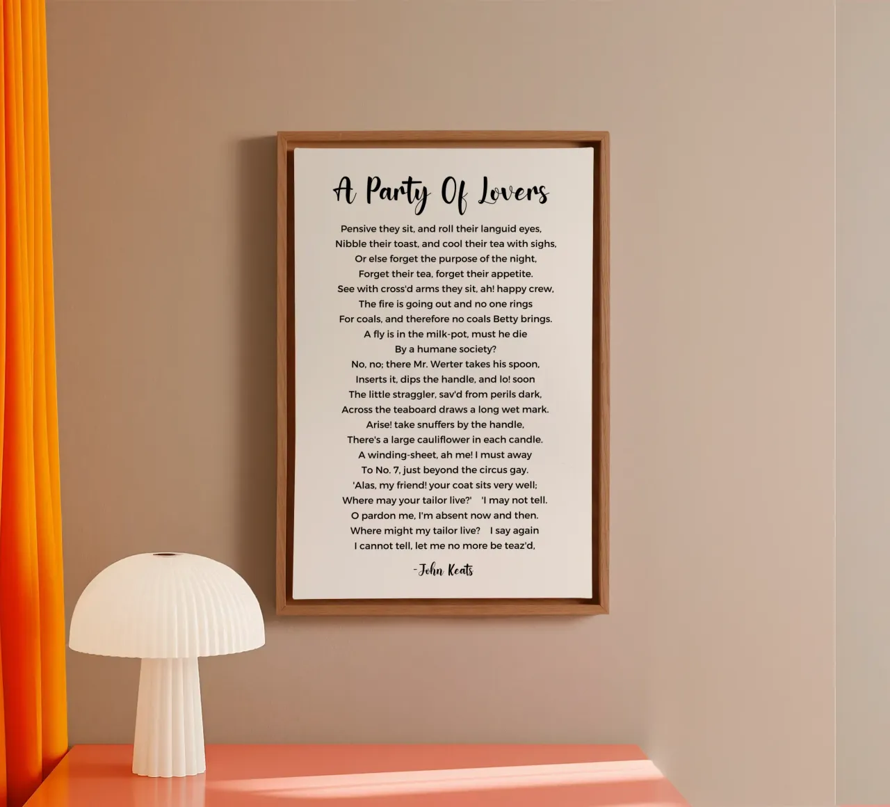 A Party of Lovers Poem by John Keats canvas met Baklijst van Shark Printables