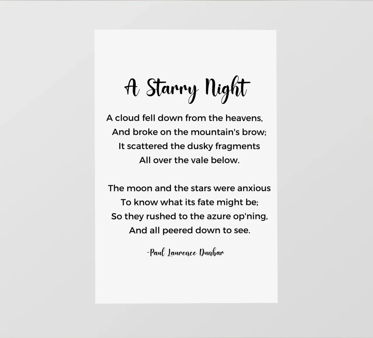 A Starry Night Poem by Paul Laurence Dunbar pellicola backlit da Shark Printables