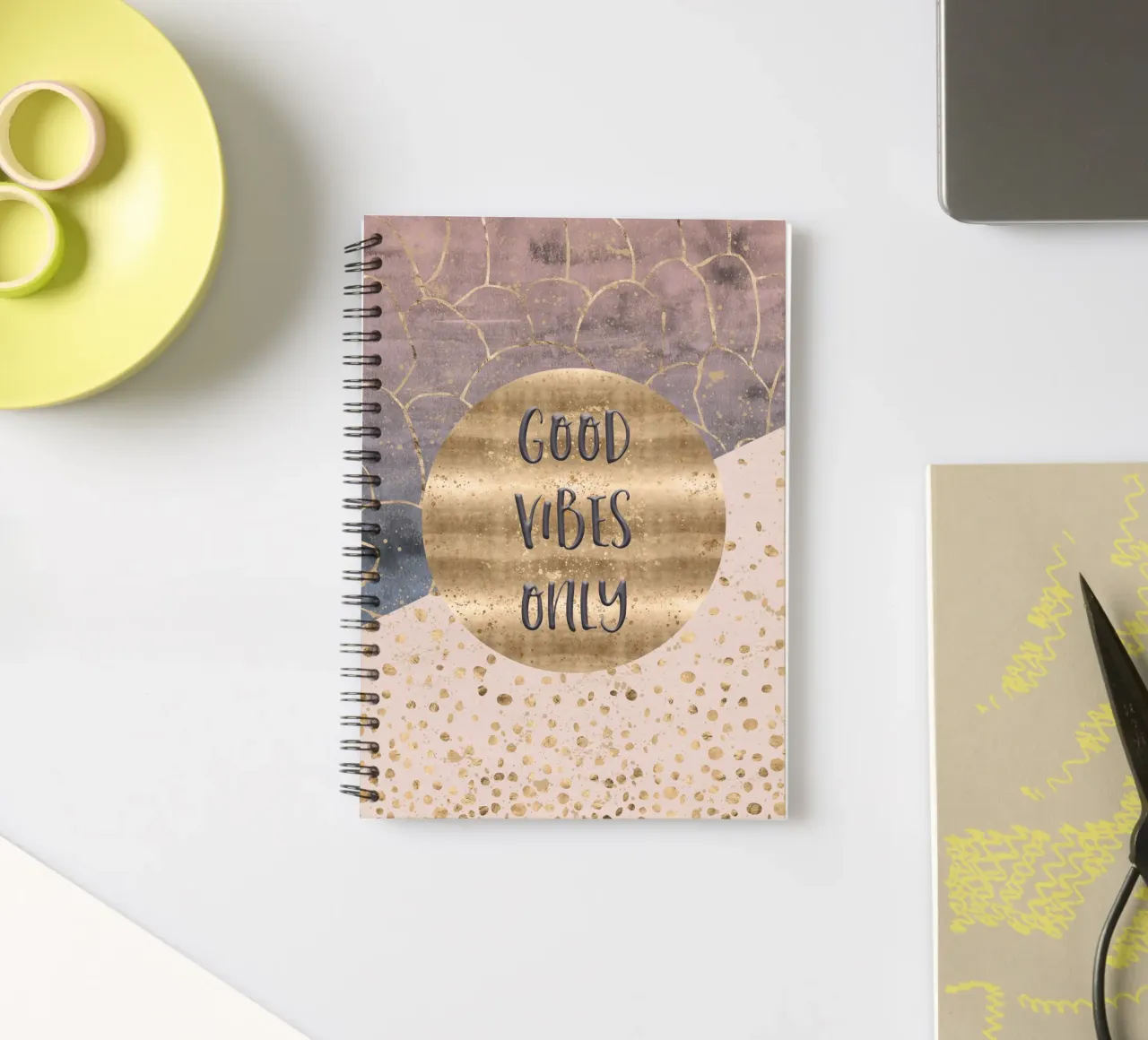 GRAPHIC ART Good vibes only spiral notebook by Melanie Viola
