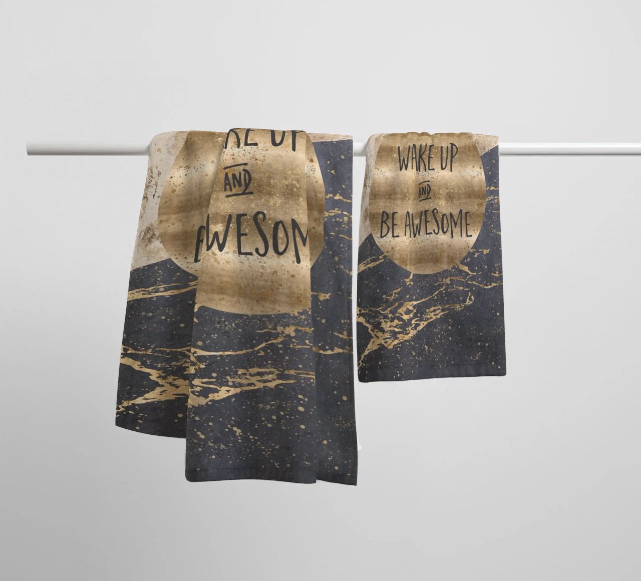 GRAPHIC ART Wake up and be awesome towel by Melanie Viola