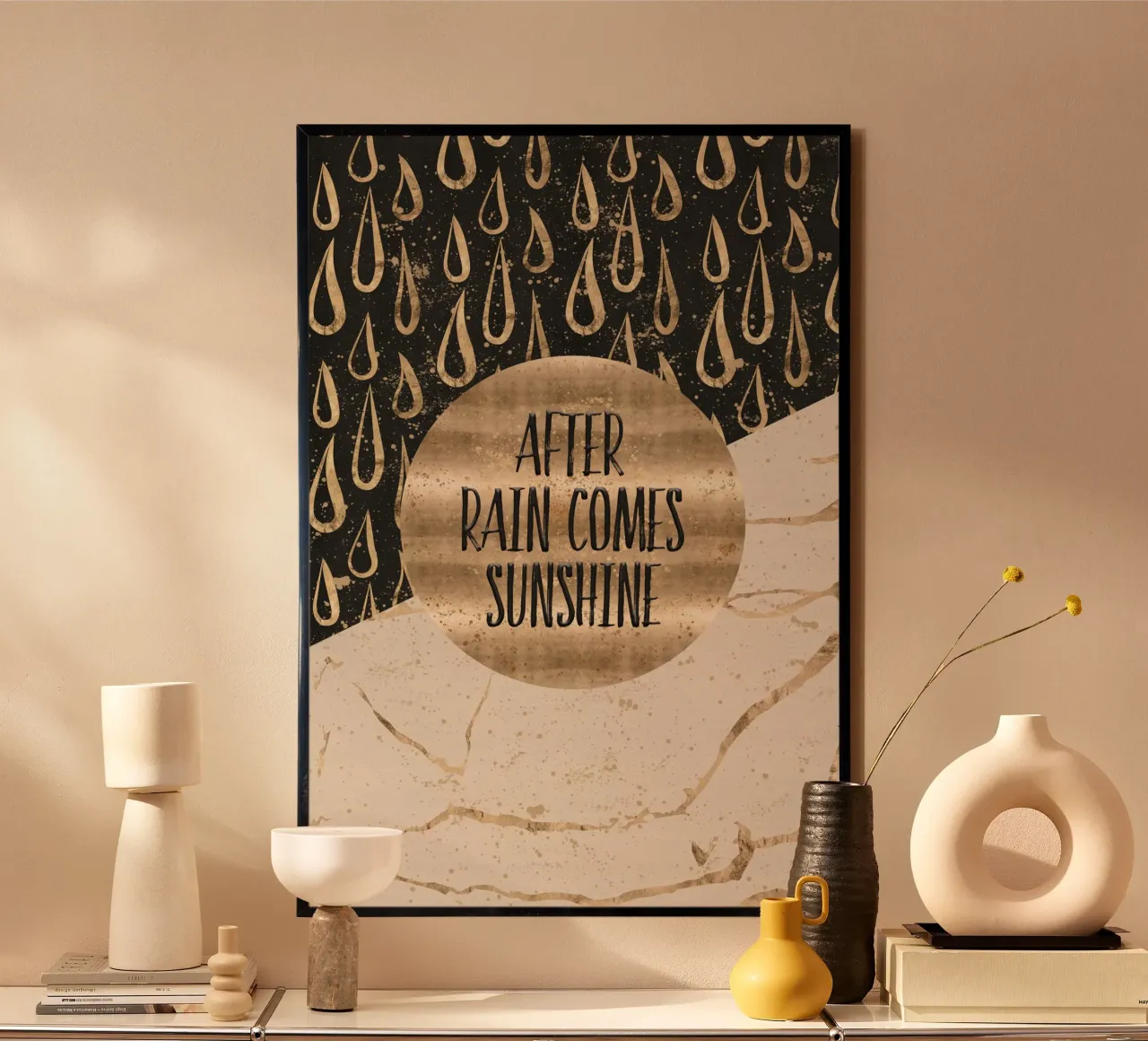 GRAPHIC ART After rain comes sunshine poster with aluminum frame by Melanie Viola