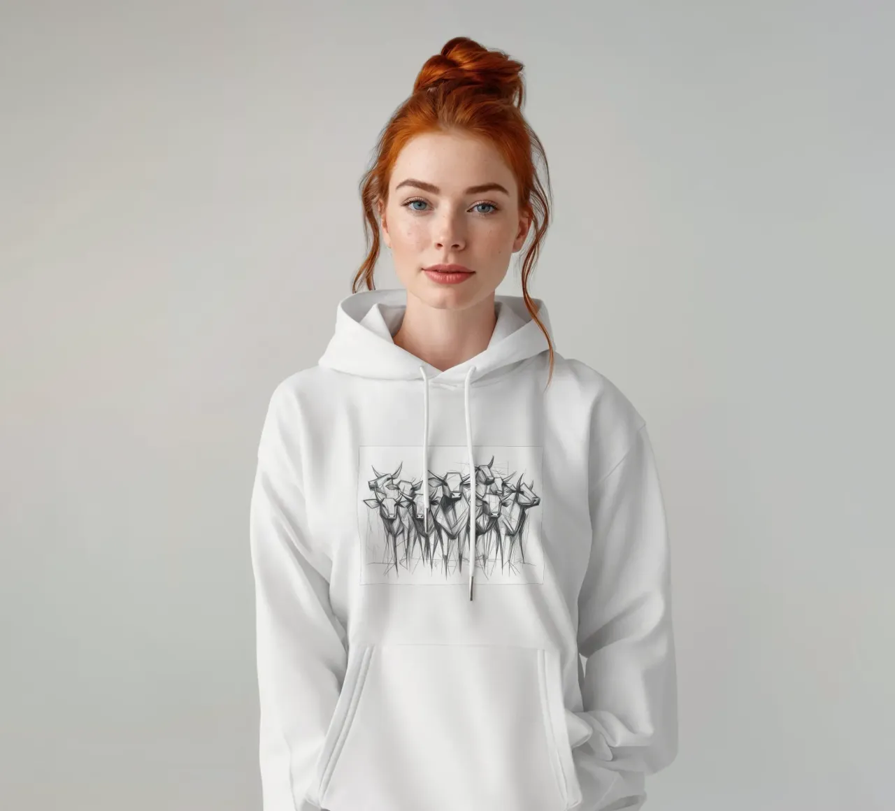 Mandria di tori in lineart felpa con cappuccio da Carinaprint