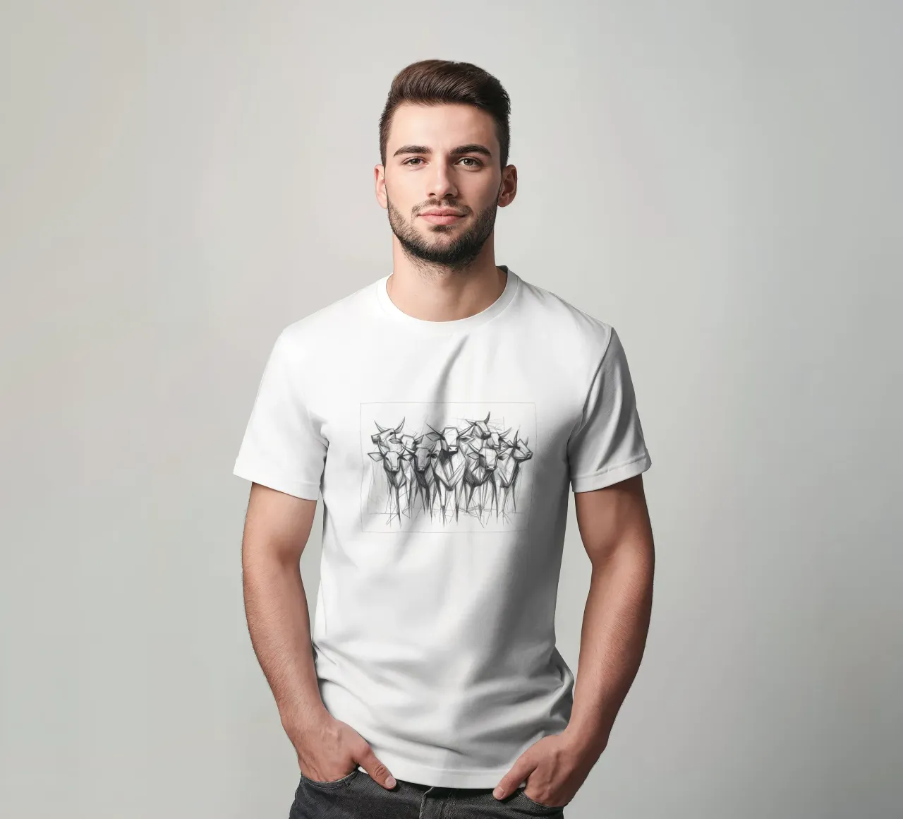 Mandria di tori in lineart t-shirt da Carinaprint