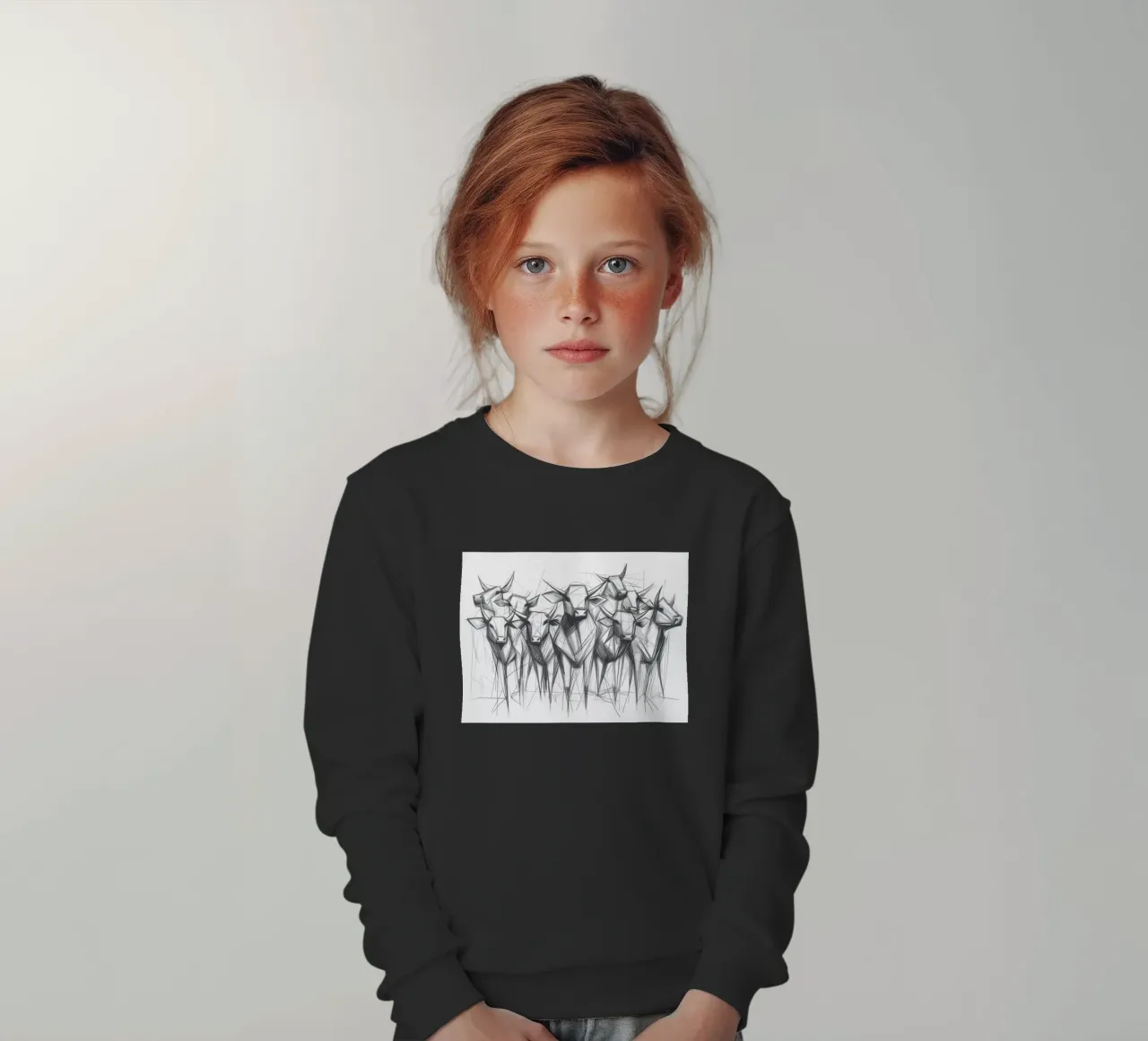 Mandria di tori in lineart felpa bambino da Carinaprint