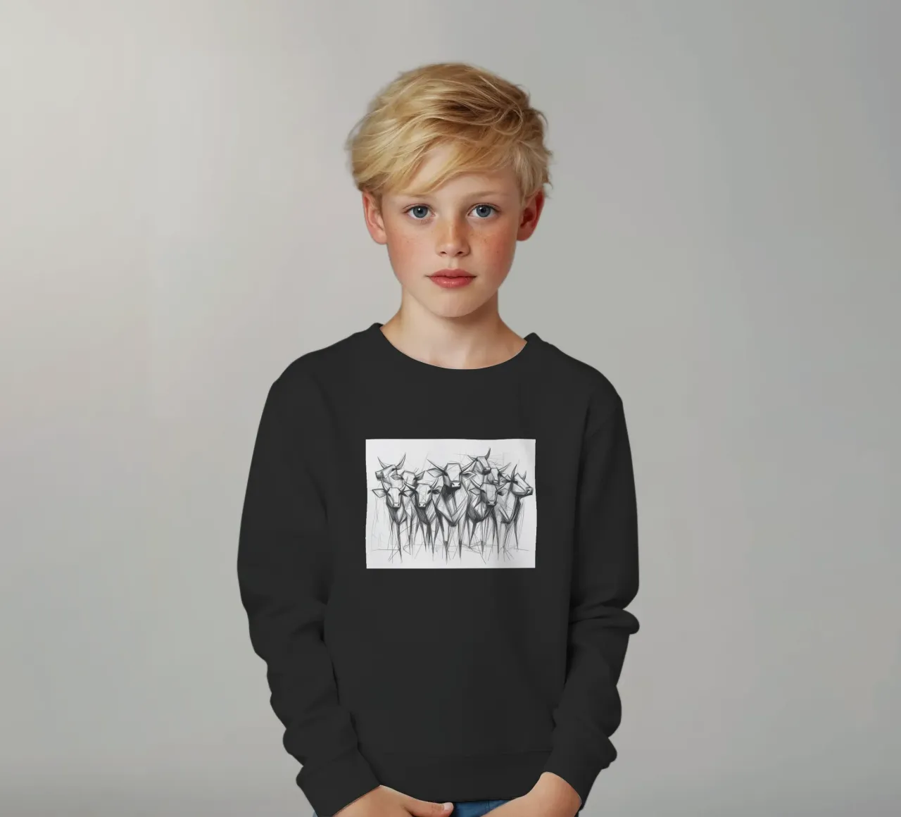 Mandria di tori in lineart felpa bambino da Carinaprint