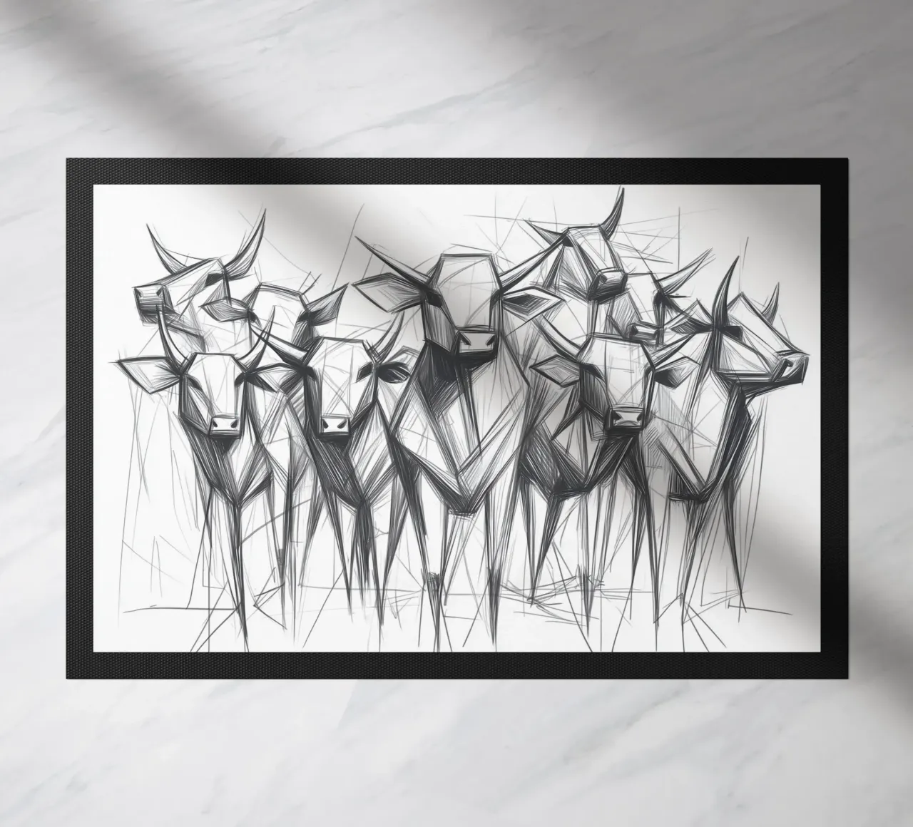 Manada de toros en lineart felpudo de Carinaprint