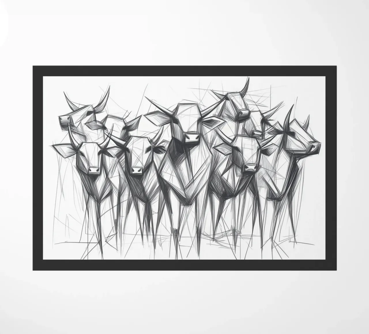 Manada de toros en lineart felpudo de Carinaprint