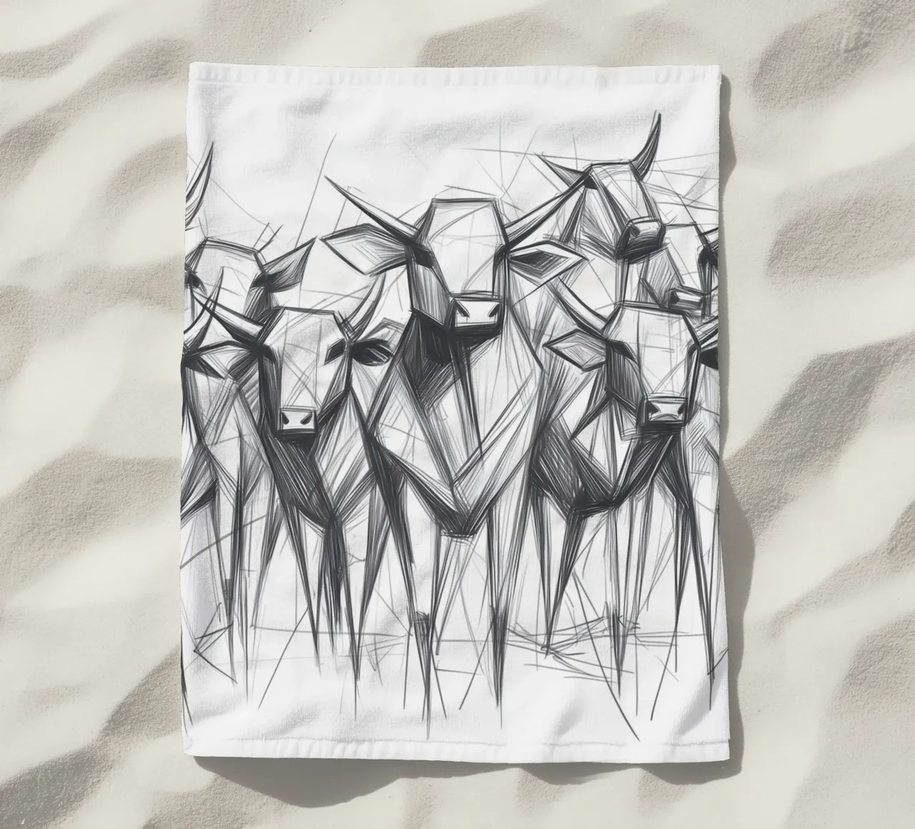 Mandria di tori in lineart telo mare da Carinaprint