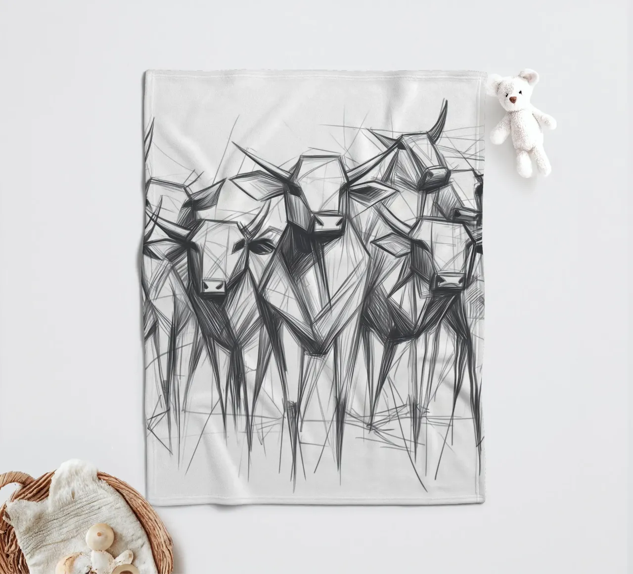 Mandria di tori in lineart coperta in pile da Carinaprint