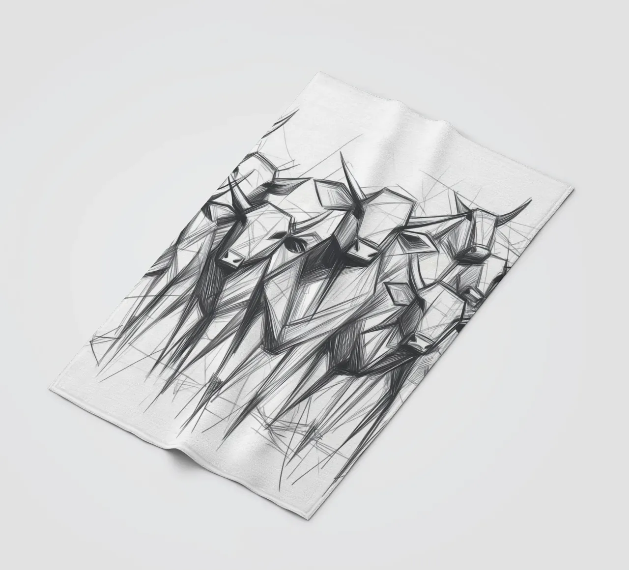 Mandria di tori in lineart coperta in pile da Carinaprint