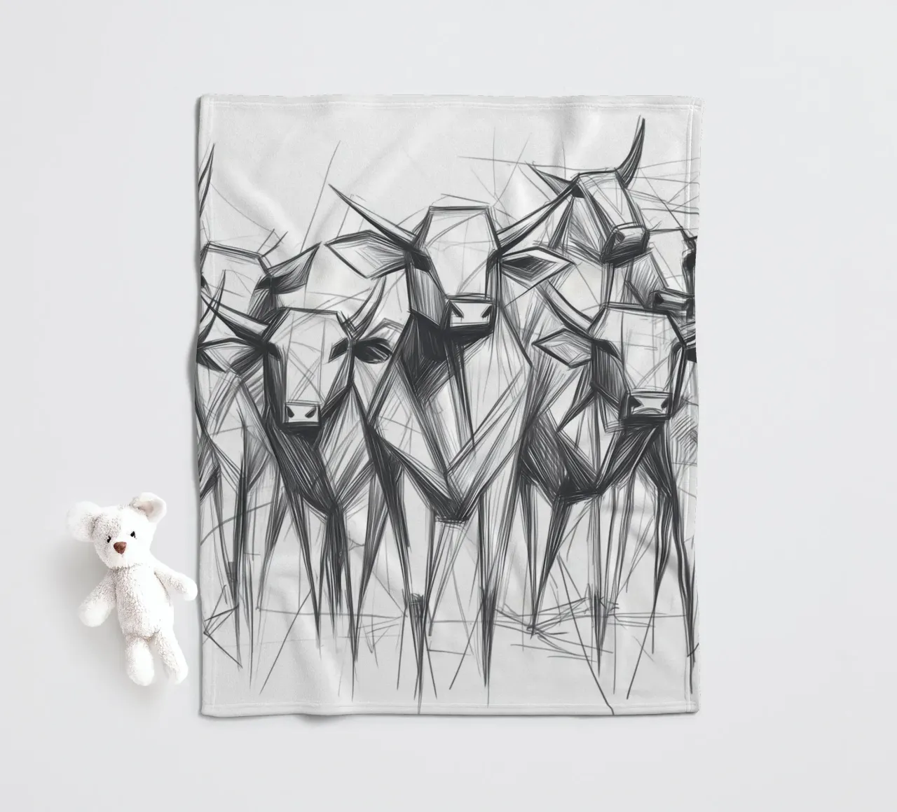 Mandria di tori in lineart coperta in pile da Carinaprint