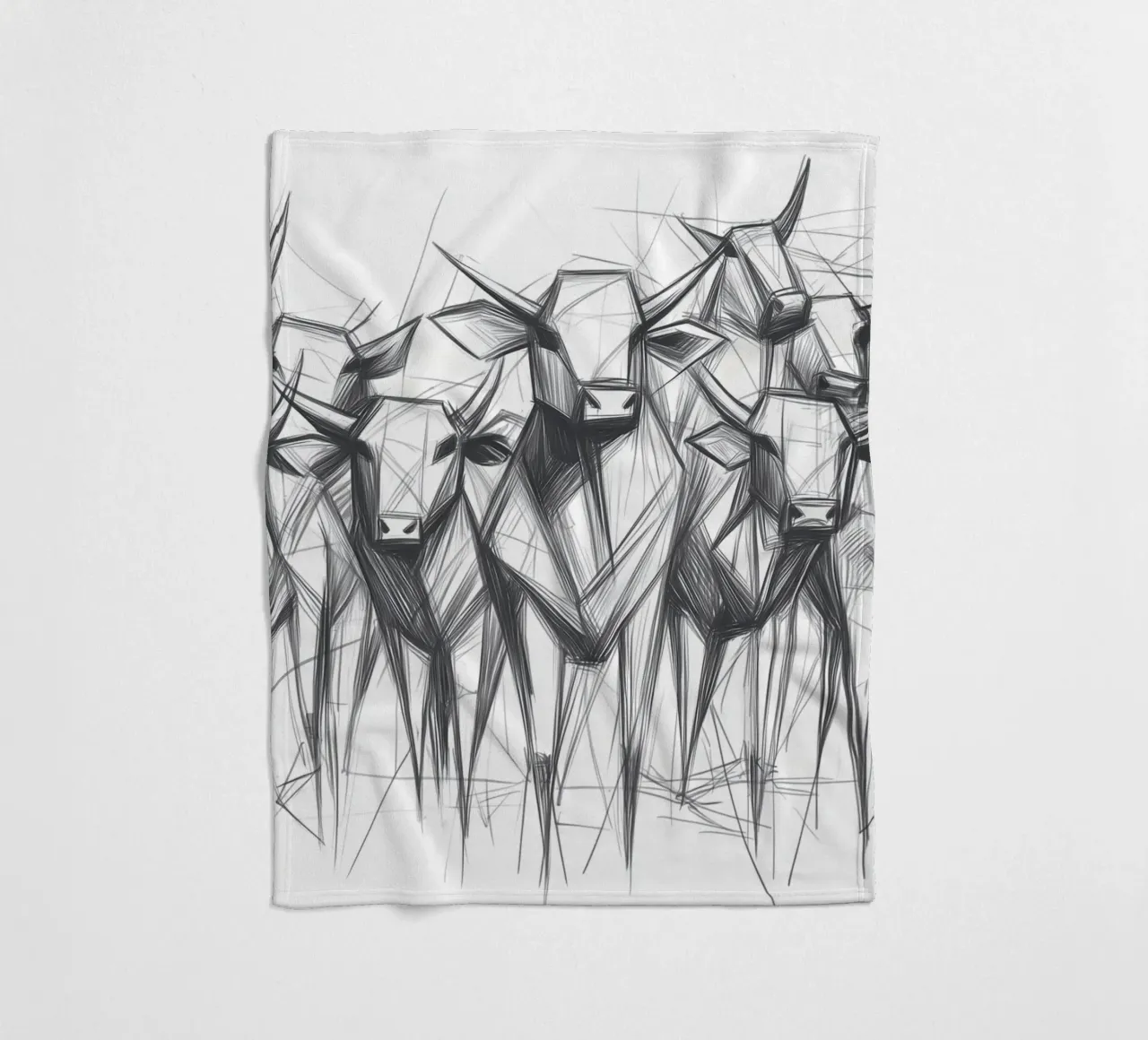 Mandria di tori in lineart coperta in pile da Carinaprint