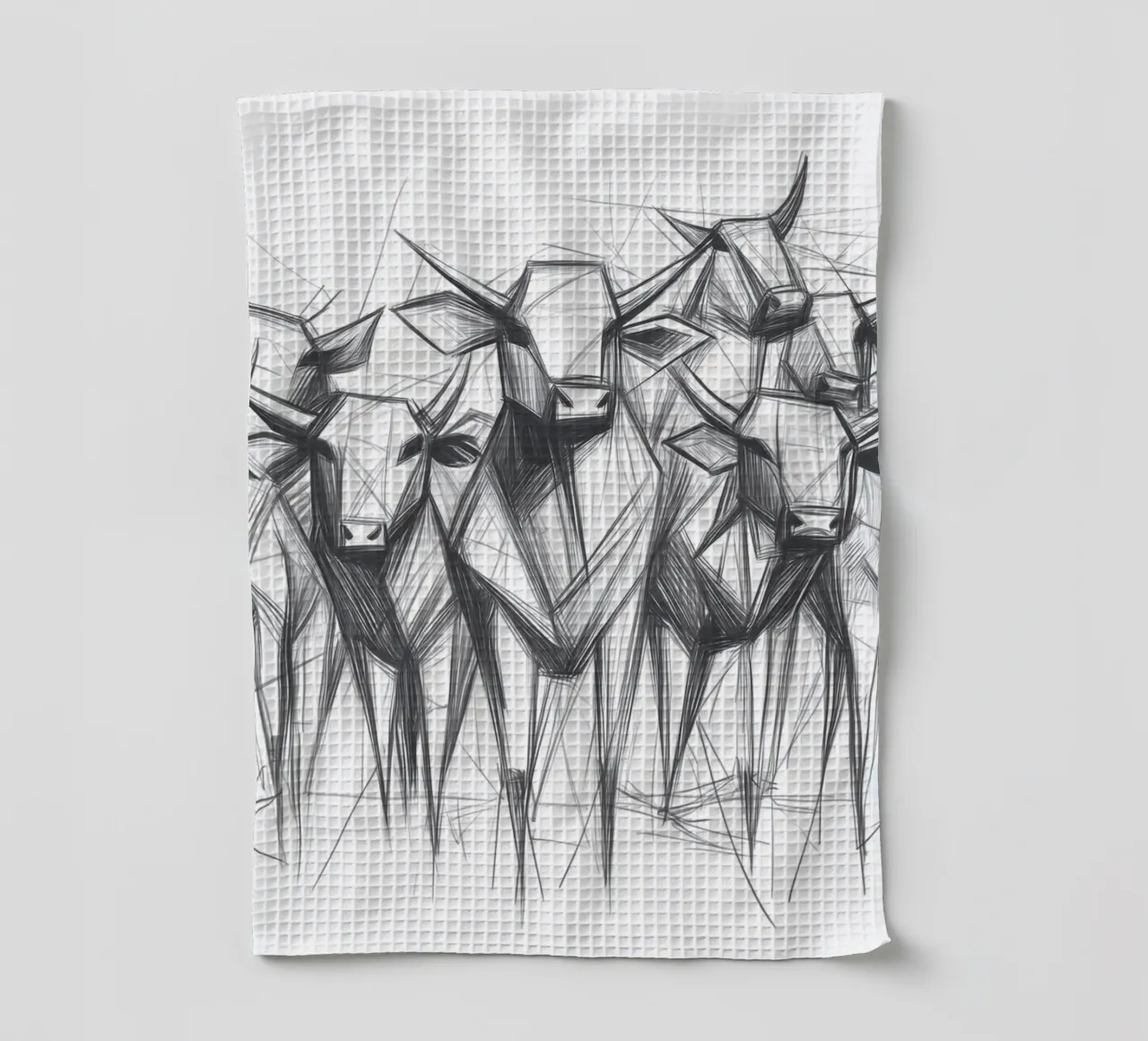 Troupeau de taureaux en lineart torchon de Carinaprint