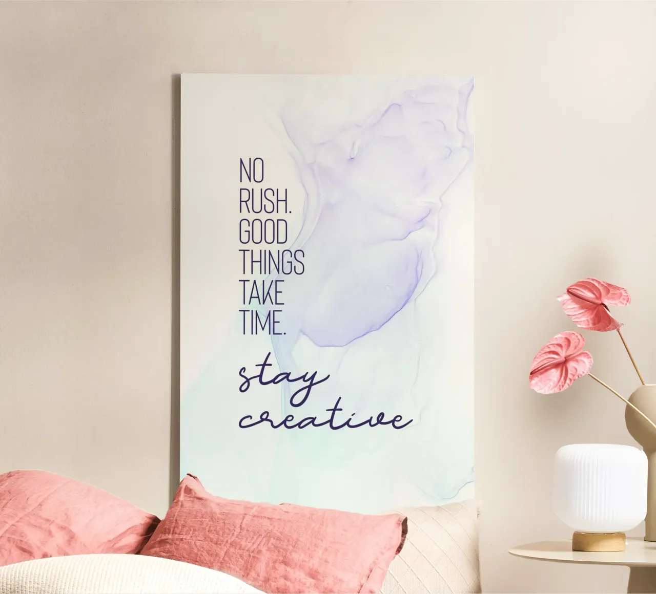 GOOD THINGS TAKE TIME. STAY CREATIVE. - floating colors tela con Cornice a cassetta da Melanie Viola