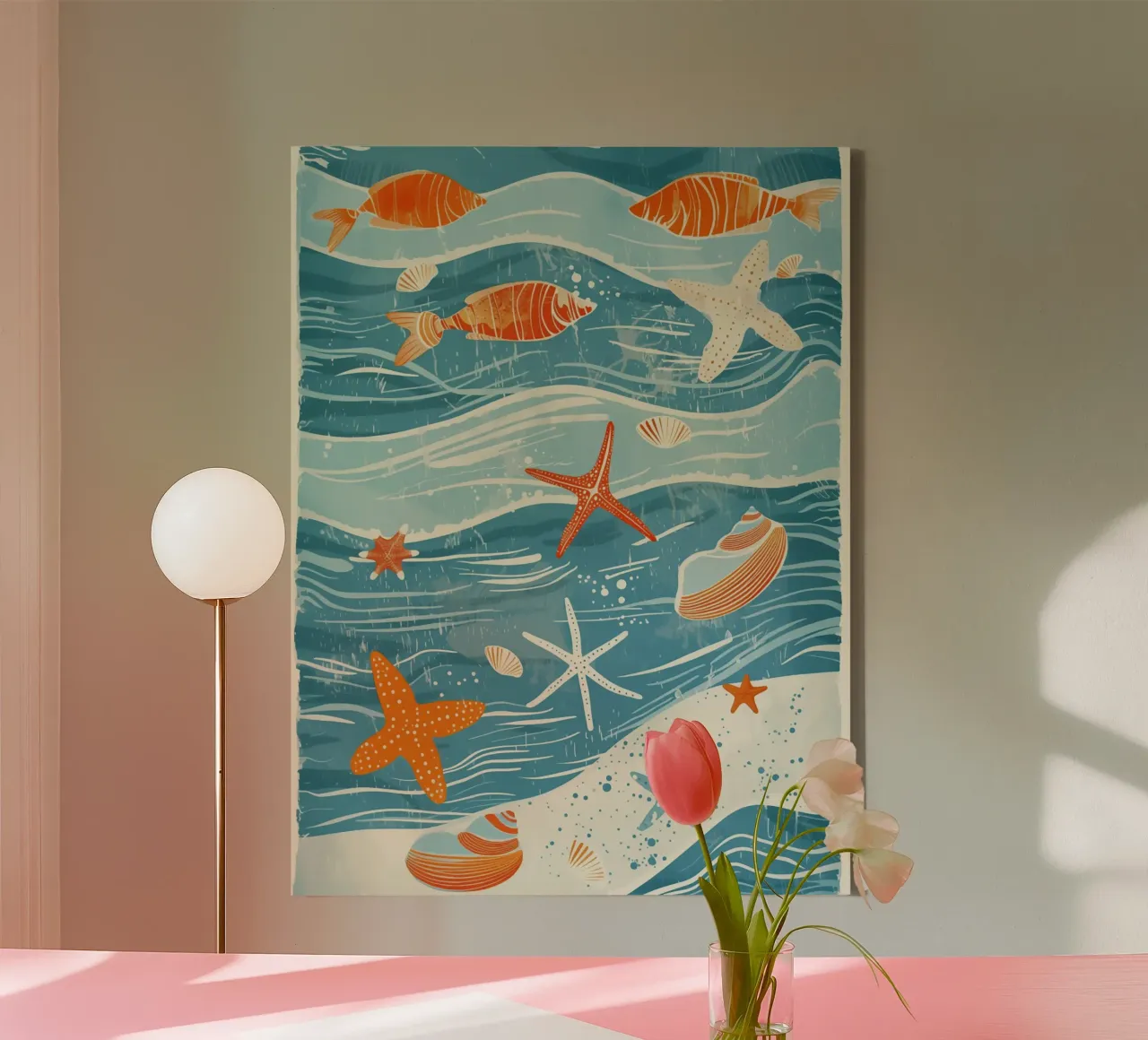 Maritime motif for shower curtain or towel canvas with Floater frame by Autofocus
