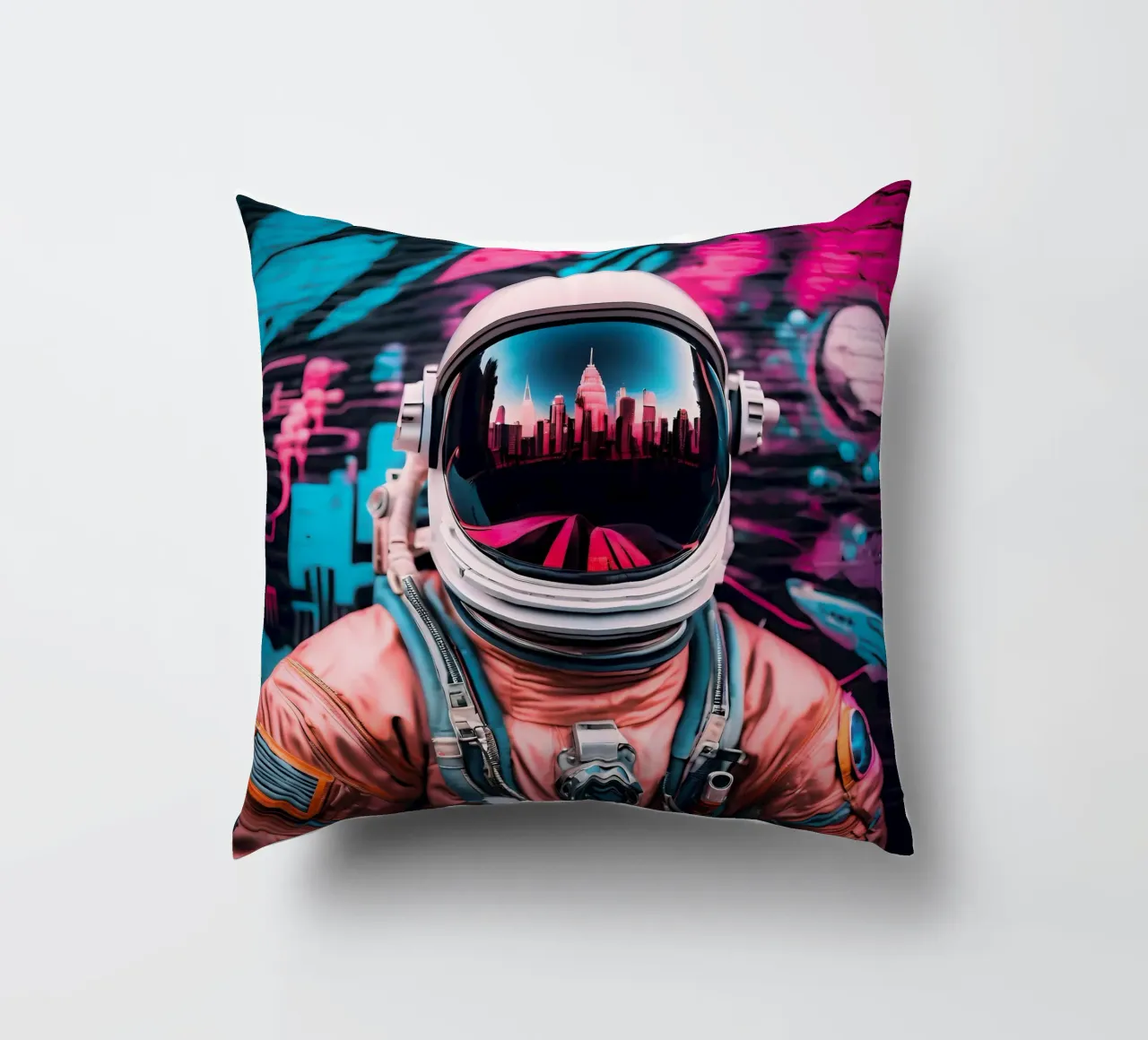 Urban cosmic culture decorative cushion by ICONICA Art Studio